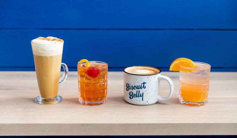 An assortment of drinks from the Biscuit Belly menu