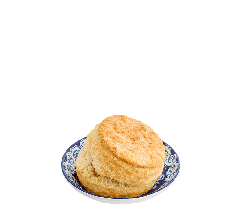 One biscuit is a small blue and white bowl