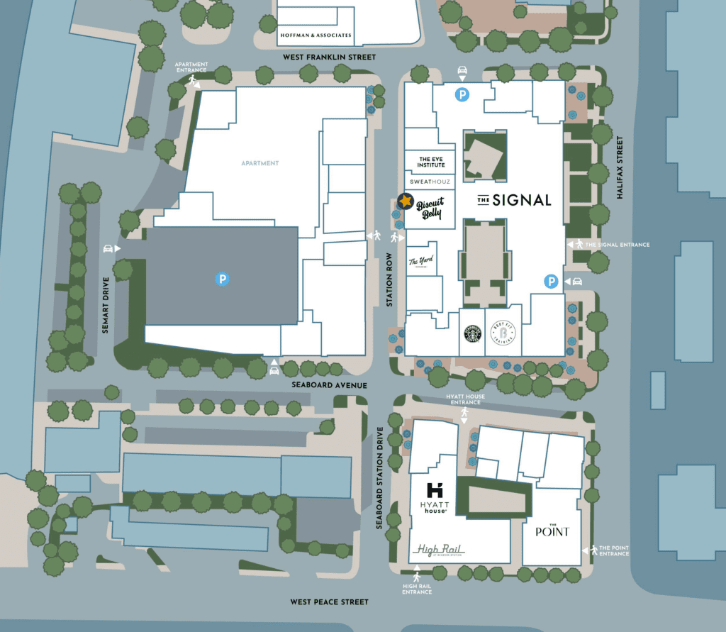 An overhead view map of the Seaboard Station development with Biscuit Belly's location.